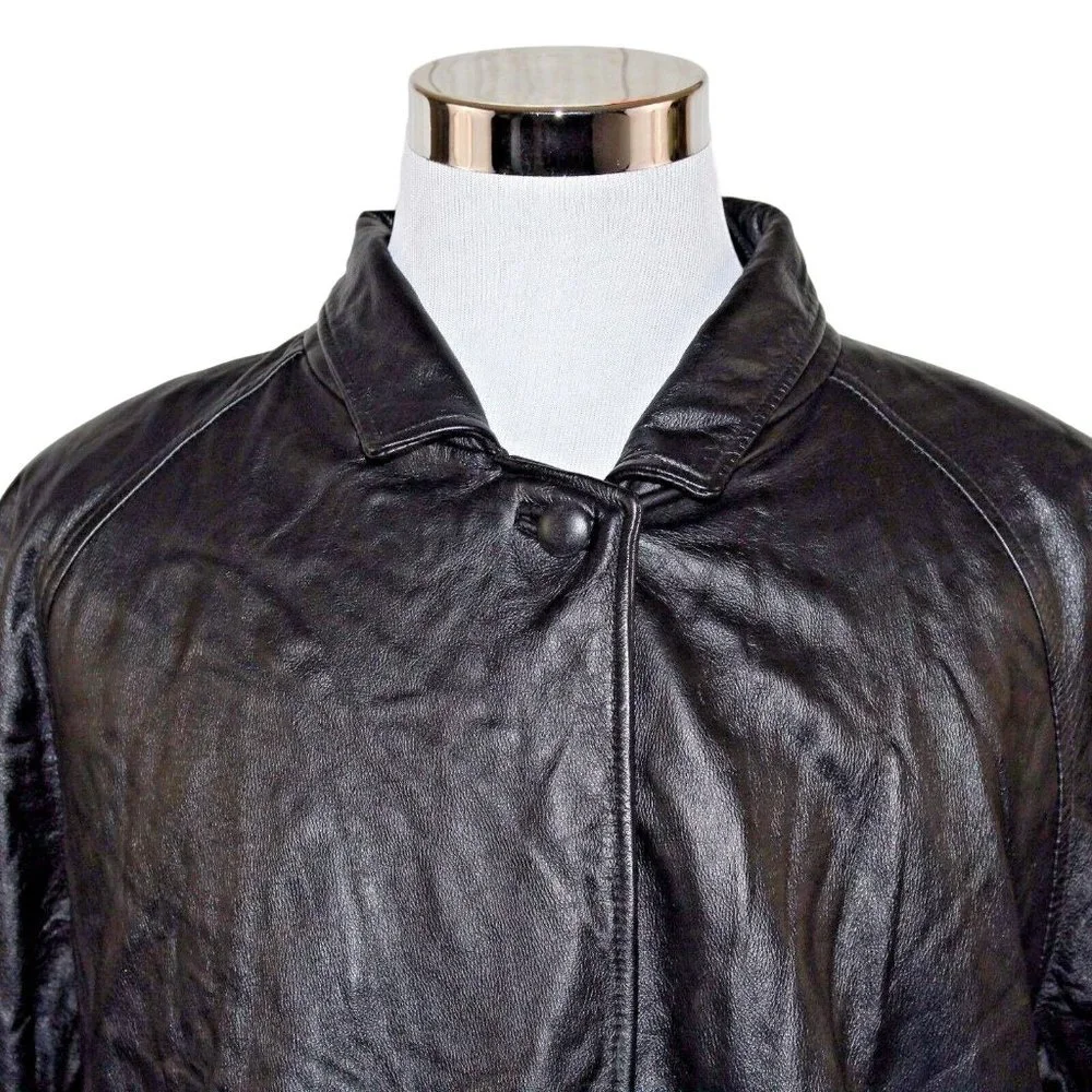 Wilson's Thinsulate 3M XL Insulated 3 Button Snap Black 100% Leather Jacket Coat - Picture 6 of 11